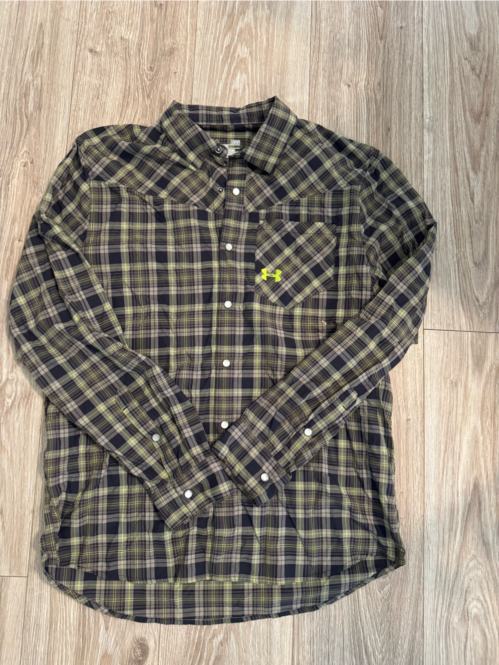 Under Armour Green and Black Plaid Long-Sleeve Button-Down Shirt